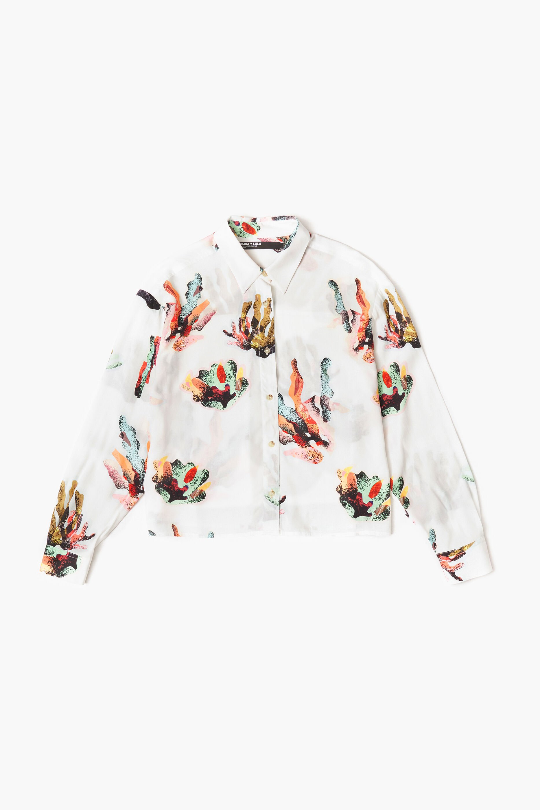 Camisa com estampa coral e marfim