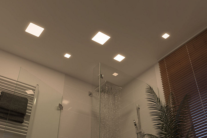 Panneau LED à encastrer Varifit Veluna 550lm 4,5w IP44 L.7,5 x l.7,5 cm blanc neutre Paulmann transparent