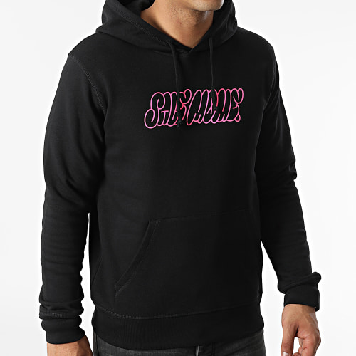 Sweat Capuche Lapin Tag Noir Rose Fluo