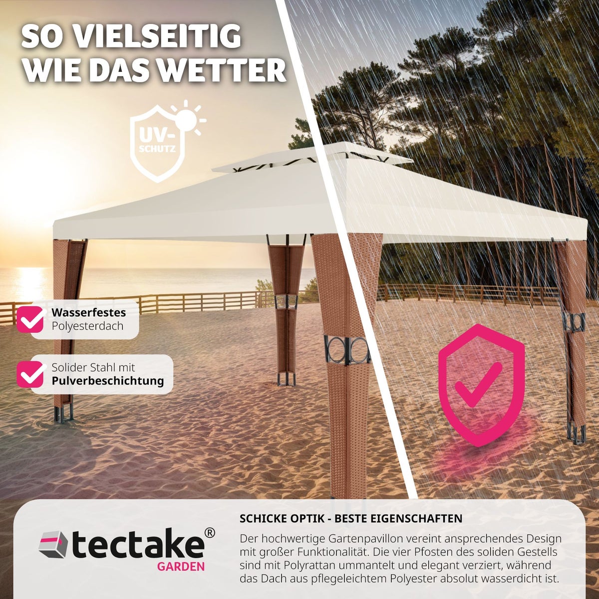 Rotan tuinpaviljoen tectake Mona 4 x 3 m inclusief haringen