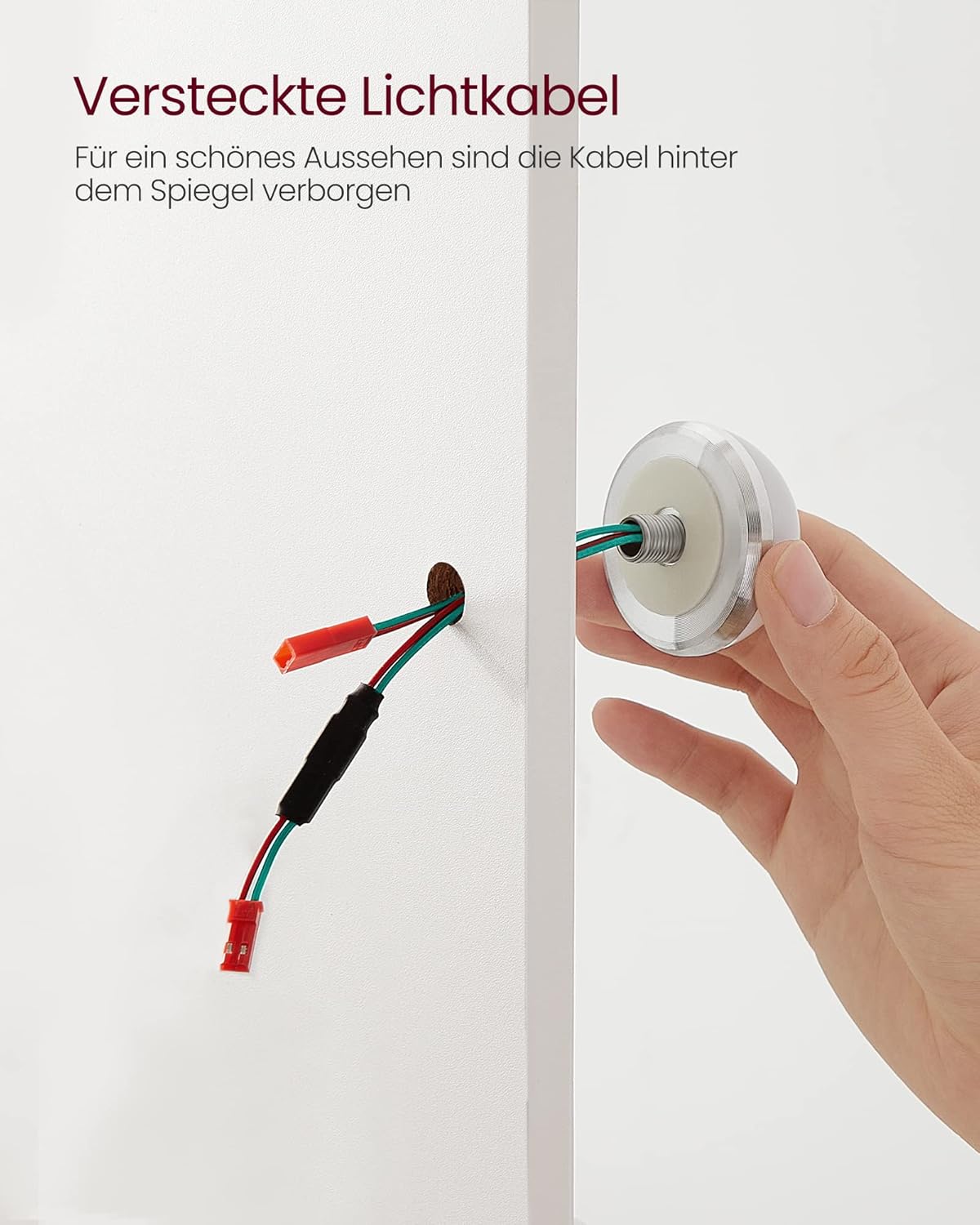 VASAGLE Schminktisch mit LED-Beleuchtung, Sitzhocker, Kosmetiktisch mit 2 Schubladen und 3 offenen Fächern, Makeup-Hocker aus Samt, für Schlafzimmer, weiß und mattweiß-pastellrosa RDT714W01