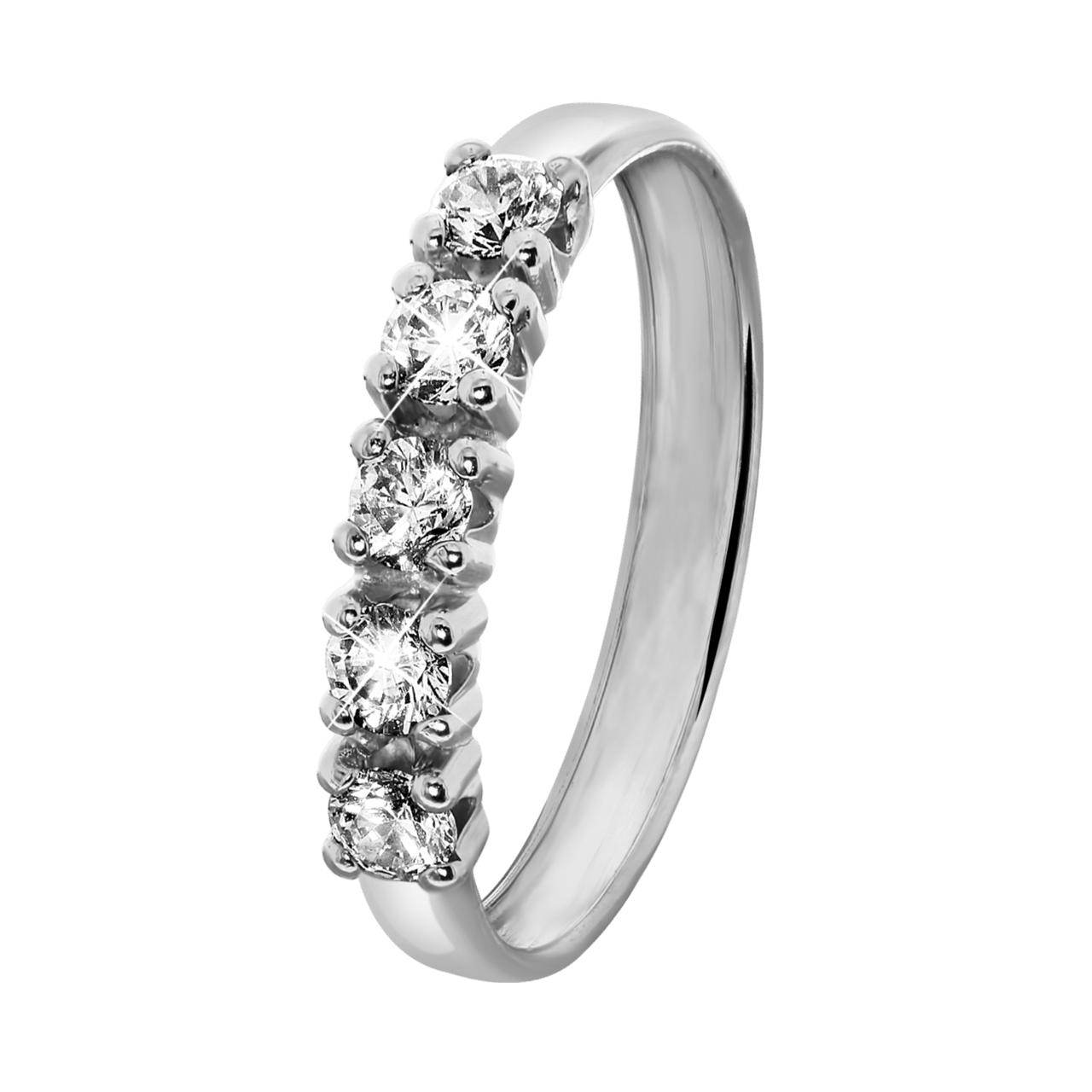 14 karaat witgouden ring met 5 zirkonia stenen