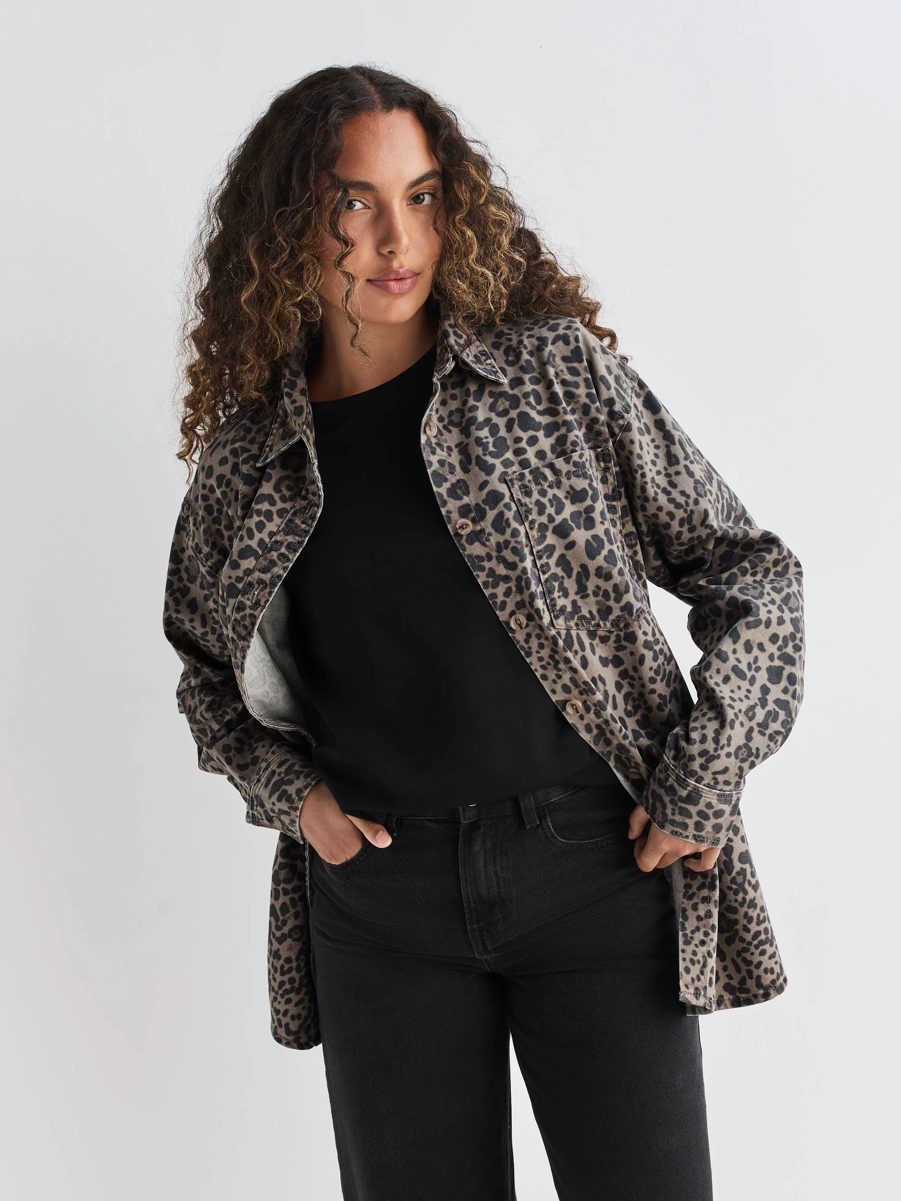 Luipaardprint - Oversized denim overhemd
