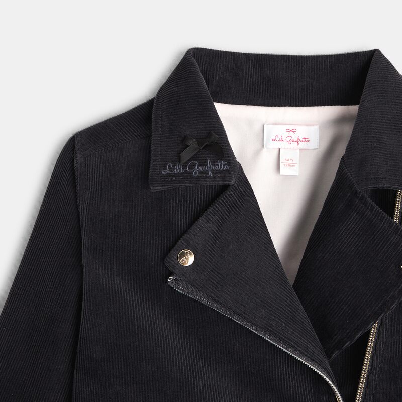 Veste de biker velours Lili Gaufrette gris fille
