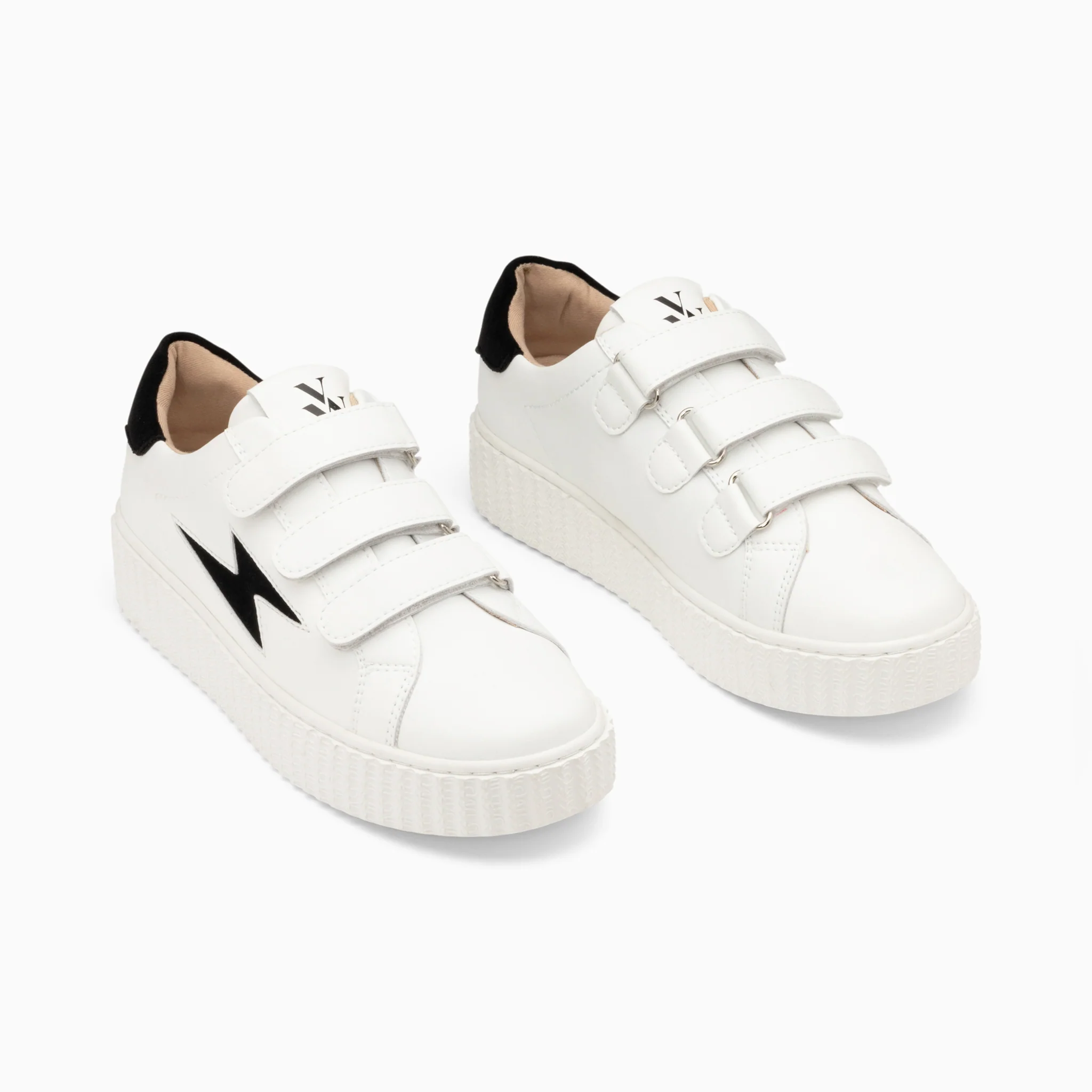 Sneakers-Baskets éclair Vicky blanc et noir à scratchs