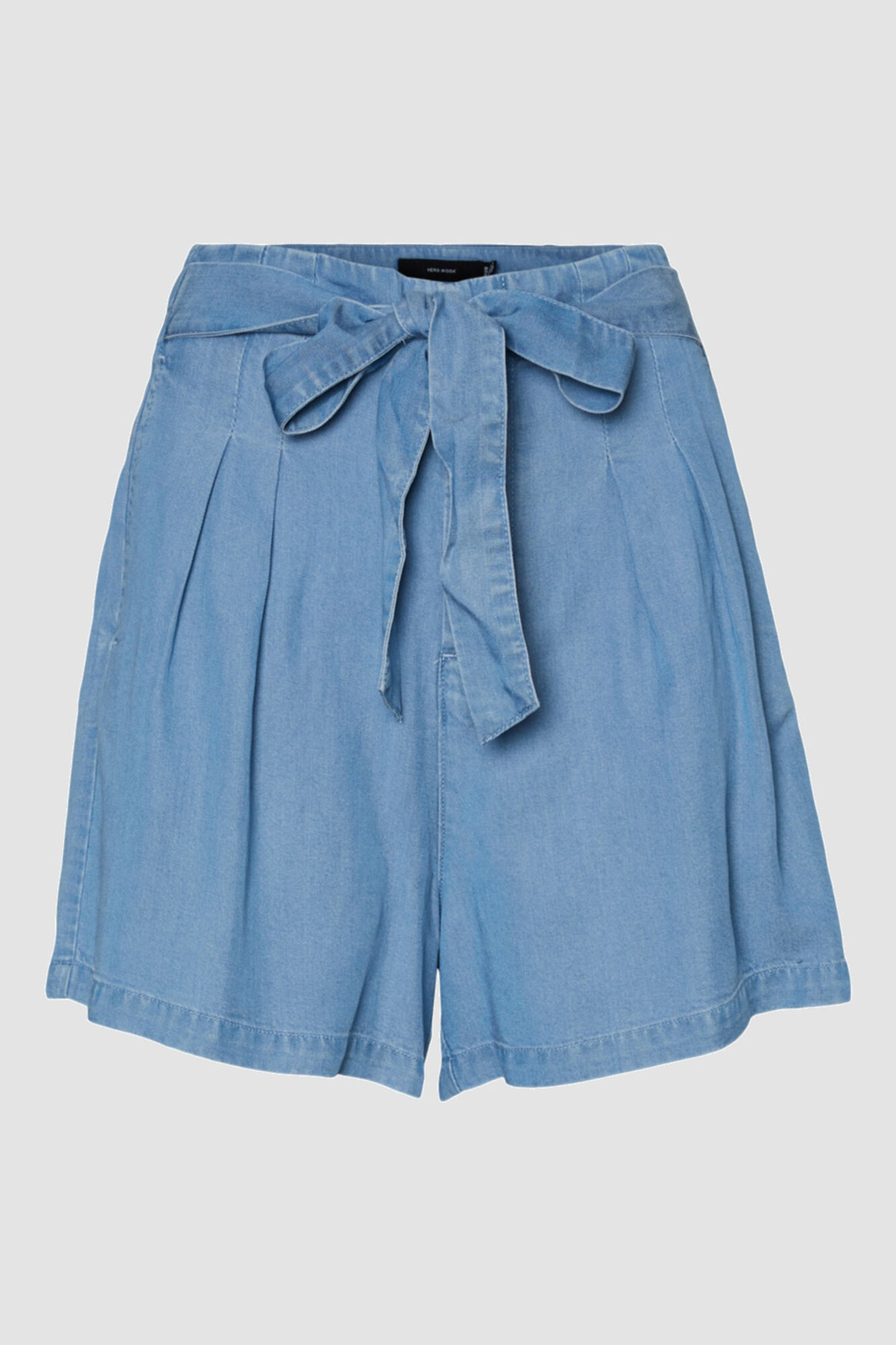 Shorts femininos de cintura média com cordão ajustável - Azul