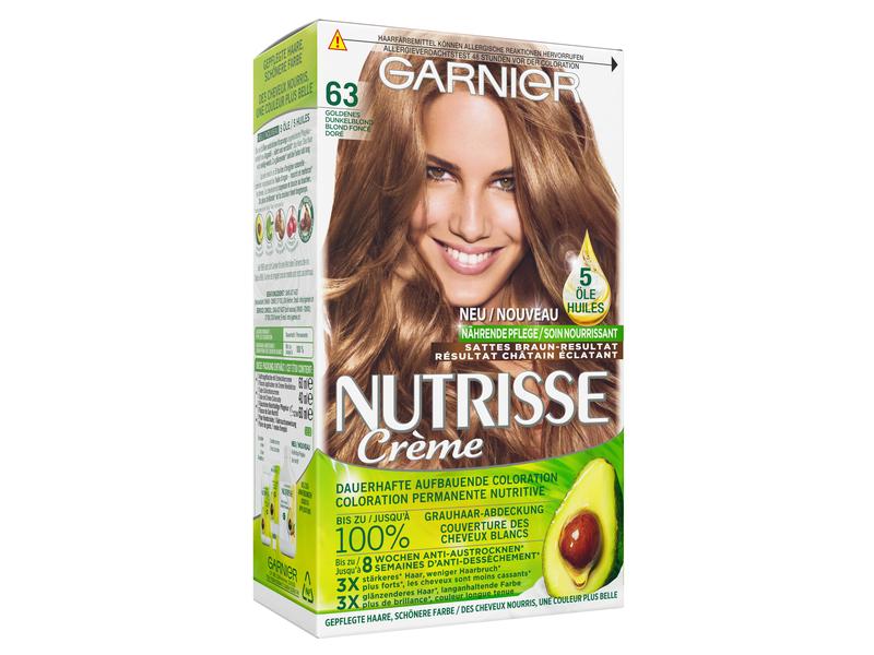 Garnier Haarcoloration Nutrisse Crème 63 Goldenes Dunkelblo Haarfarbe verleiht dem Haar seidig strahlenden Glanz