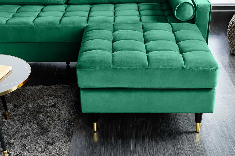 Design Hocker COZY VELVET 80cm smaragdgrün Samt goldene Füße