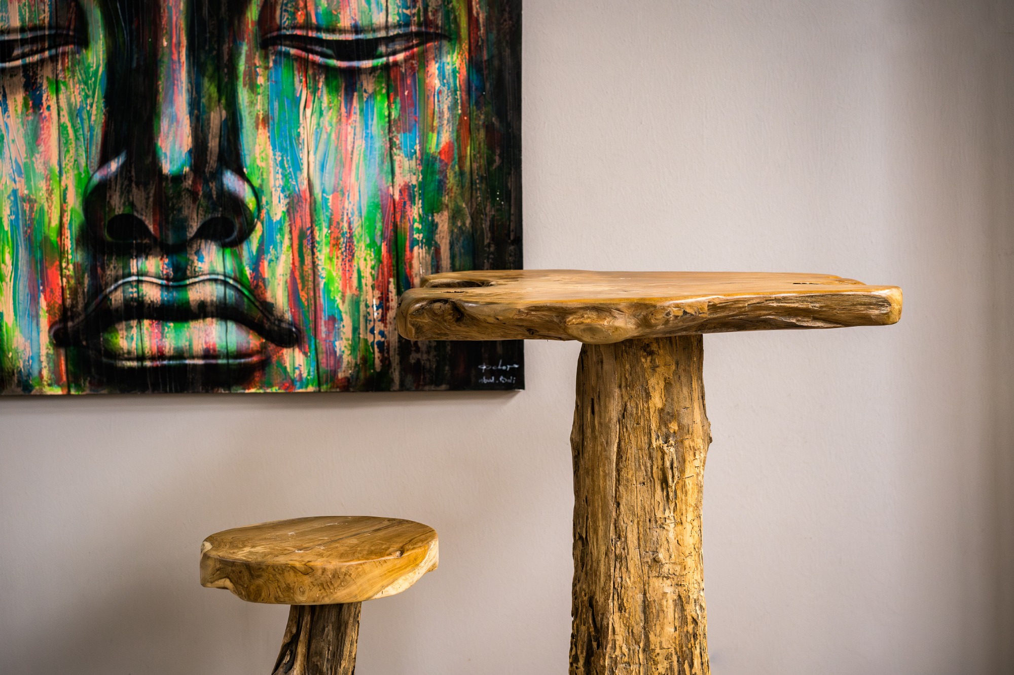 Wurzelholz-Barhocker 'Primitive', Teak natur, H 75 cm, Ø 45 cm von fischer's lagerhaus