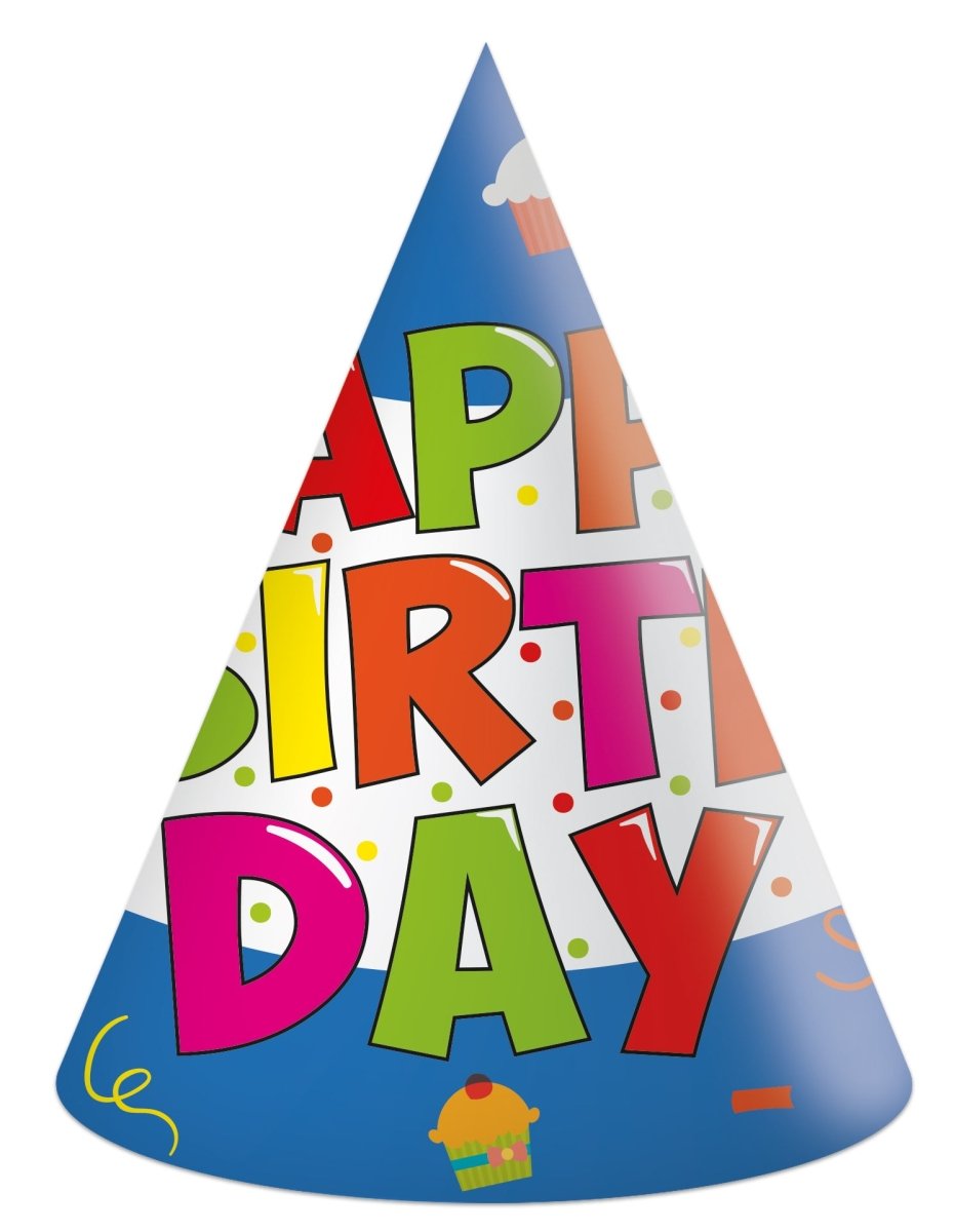 Happy Birthday Feesthoedjes Gekleurd 6st