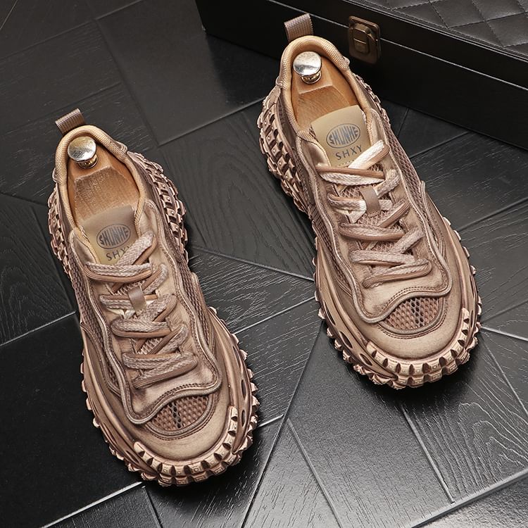 Mr Ozera - Platform Mesh Panel Veterschoenen van Imitatieleer