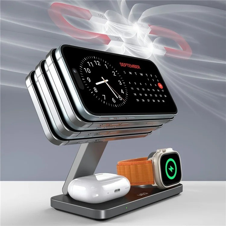 (15W) Faltbare 3in1 MagSafe Qi Wireless Charger Ladegerät für Apple iPhone / Apple Airpods / Apple Watch - Weiss