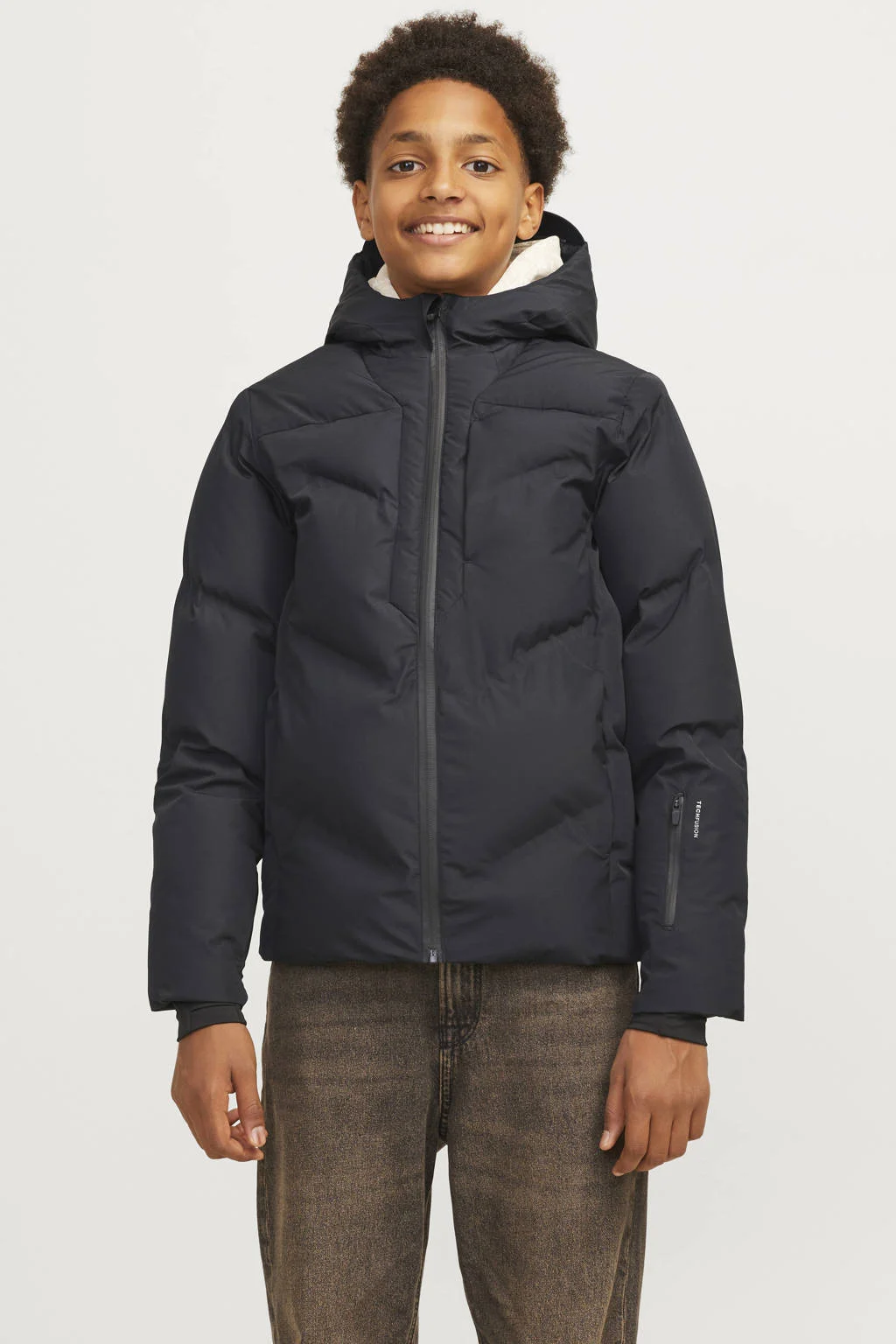 JACK & JONES gewatteerde winterjas JCOSLAY HEAT zwart
