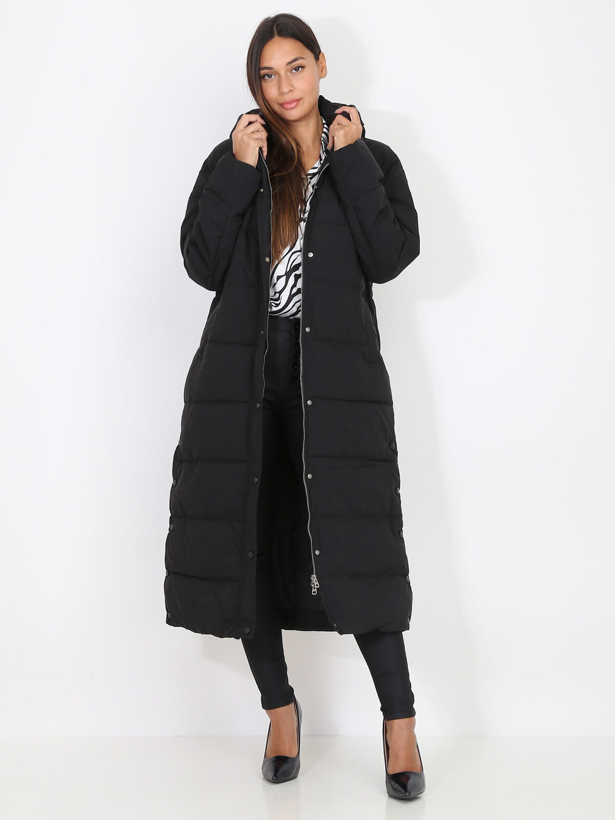 Longue doudoune oversize à capuche- Noir