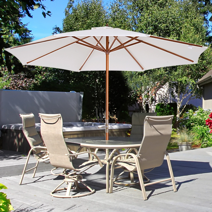 Outsunny Sonnenschirm mit Handkurbel cremeweiß, natur