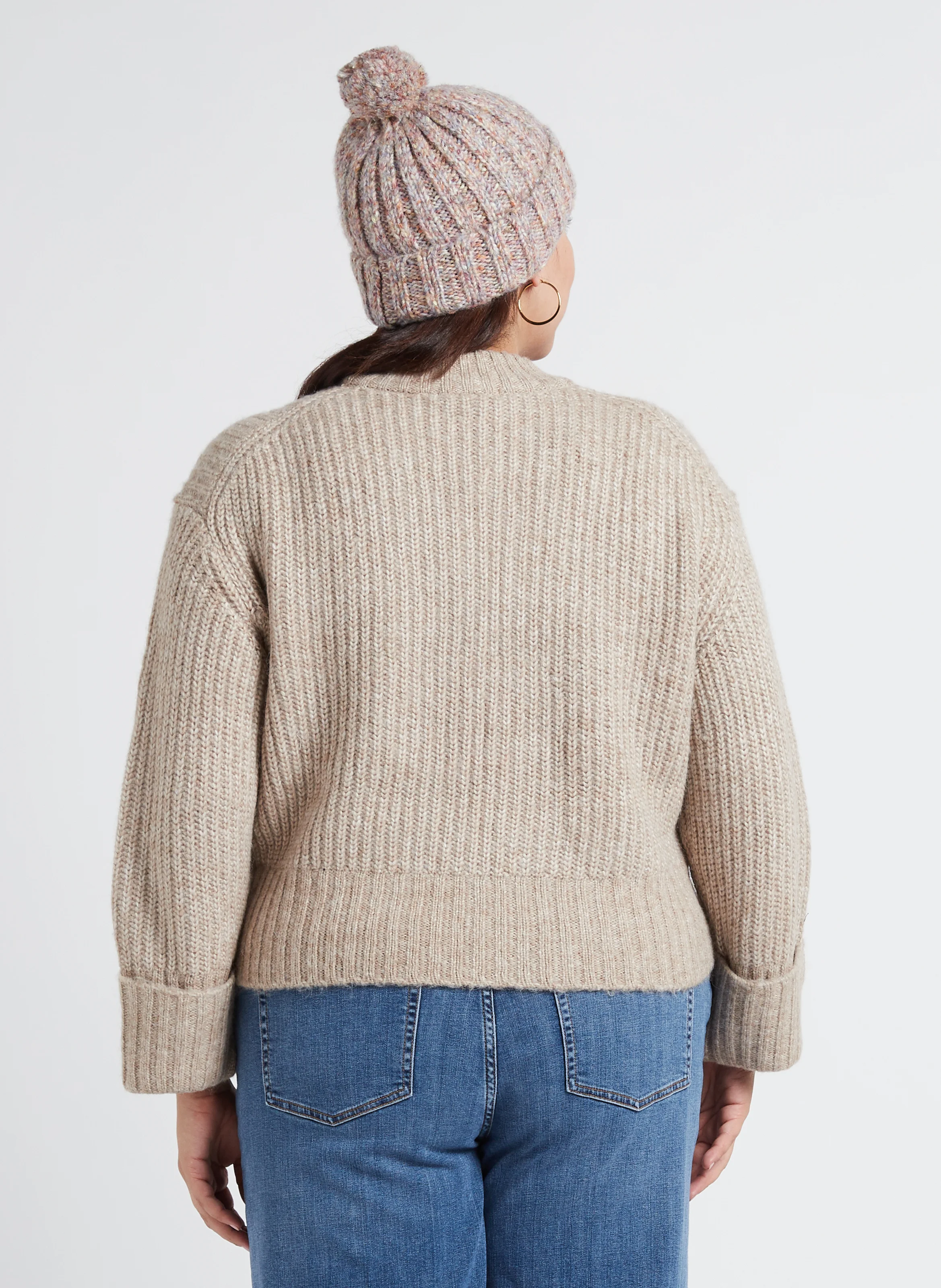 Pull ample col rond en maille mélangée | Beige