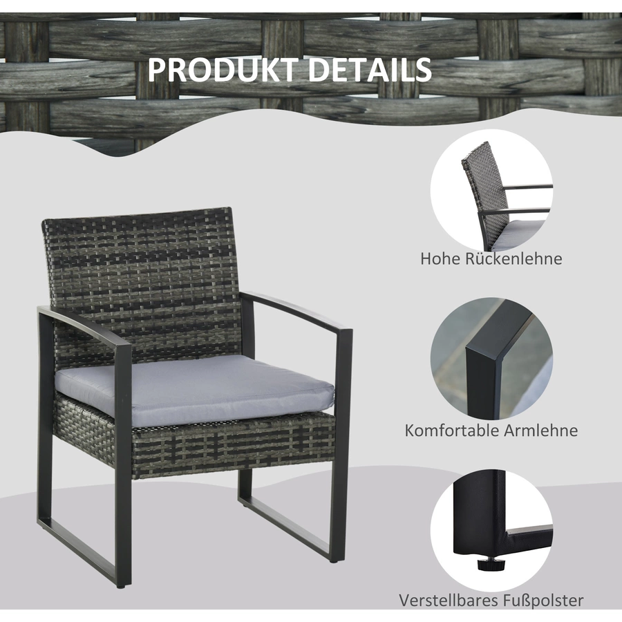 Outsunny Polyrattan Sitzgruppe als 5-tlg. Set grau
