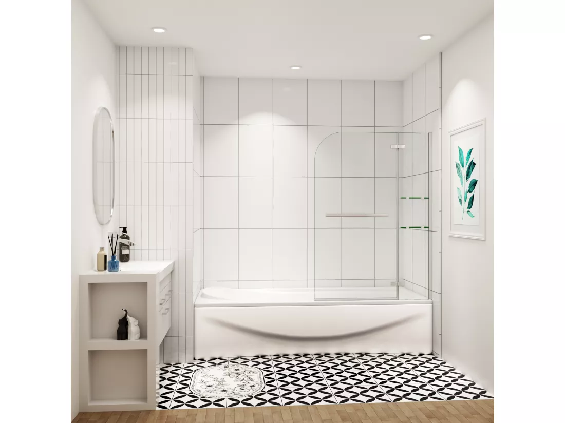 Aica pare baignoire 120x140cm paravent pivotant,5mm verre de sécurit,Paroi de douche pour baignoire,avec porte-serviette en inox et 2 étagères