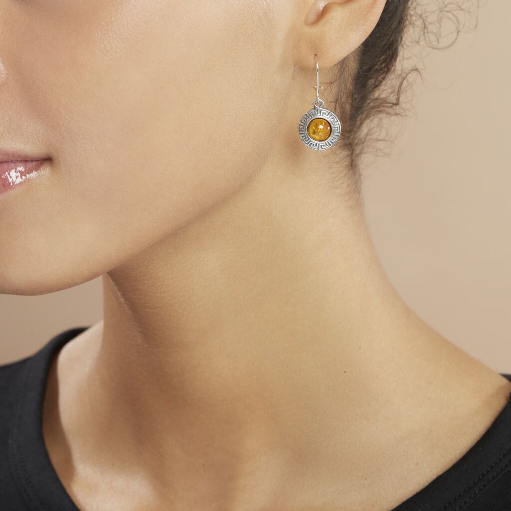 Boucles D'oreilles Argent Blanc Vieilli Adar Ambre
