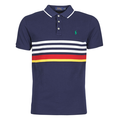 Polo Ralph Lauren - POLO AJUSTE DROIT RAYE AVEC DETAILS DE COL ET DETAILS MANCHES EN Marino