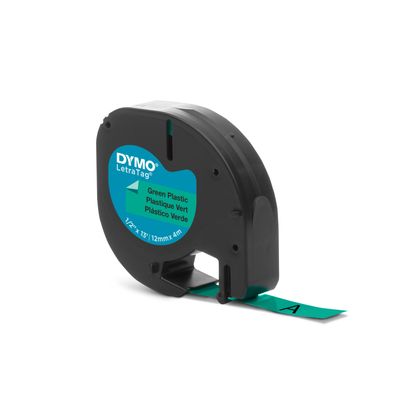 Dymo LetraTAG - Ruban d'étiquettes plastique auto-adhésives - 1 rouleau (12 mm x 4 m) - fond vert écriture noire