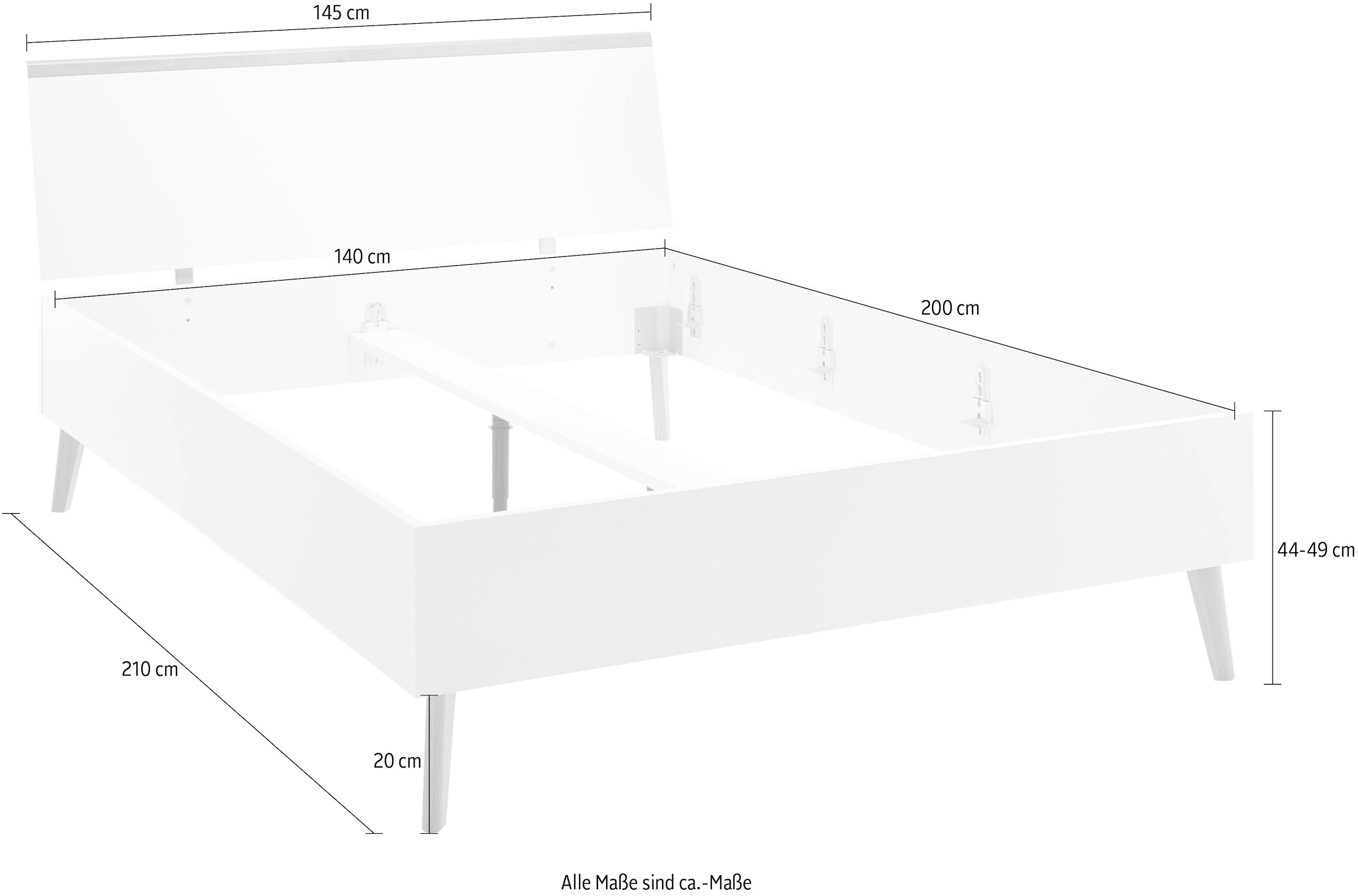 andas Einzelbett »Merle Bettgestell mit Massivholzfüssen Aussenmasse 145/20/92 cm (B/T/H)« in skandinavischem Design, Liegefläche 140x200cm