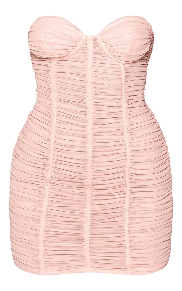 Rose Poudré Mini Robe Corset Froncée En Mesh