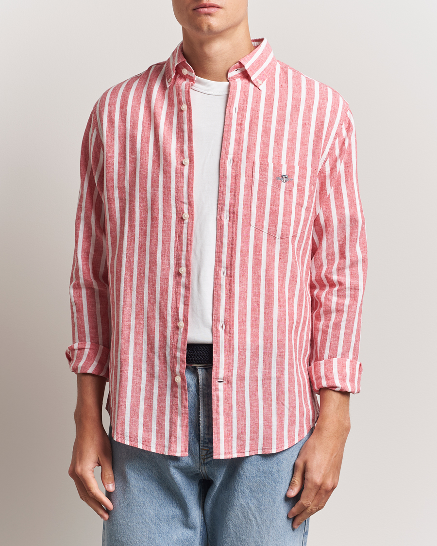 GANT Regular Fit Cotton/Linen Striped Shirt Watermelon Red