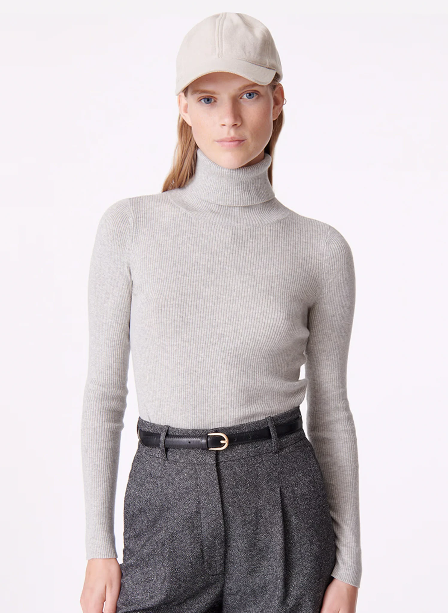 BRINDILLE - Pull fin col roulé en laine mélangée | Gris