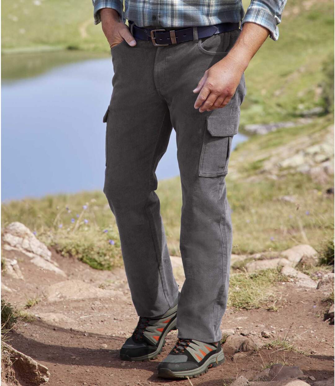 Pantalon Velours Cargo Stretch Confort Gris