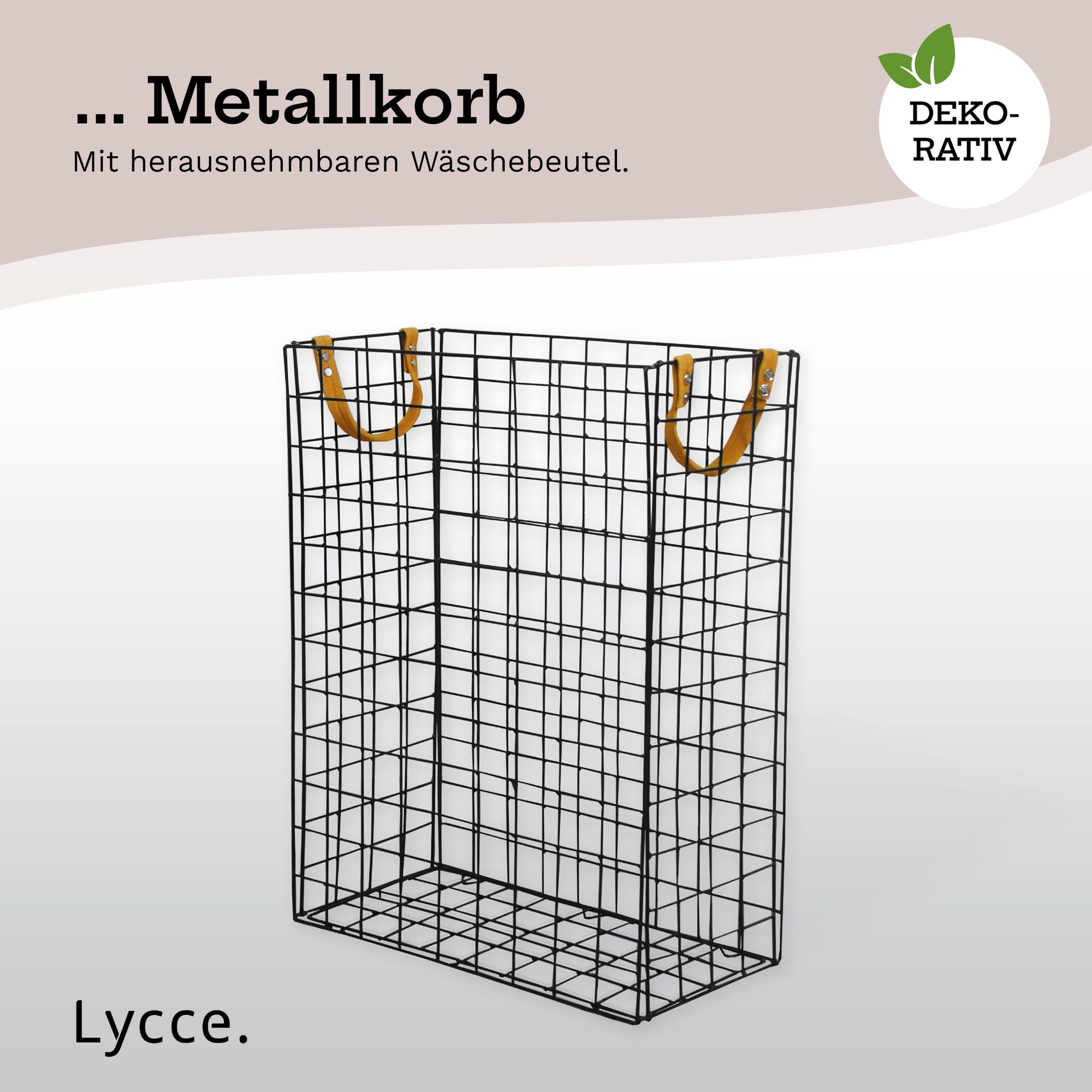 Lycce Nischenwäschekorb 58L aus Metall geflochten, zusammenklappbar
