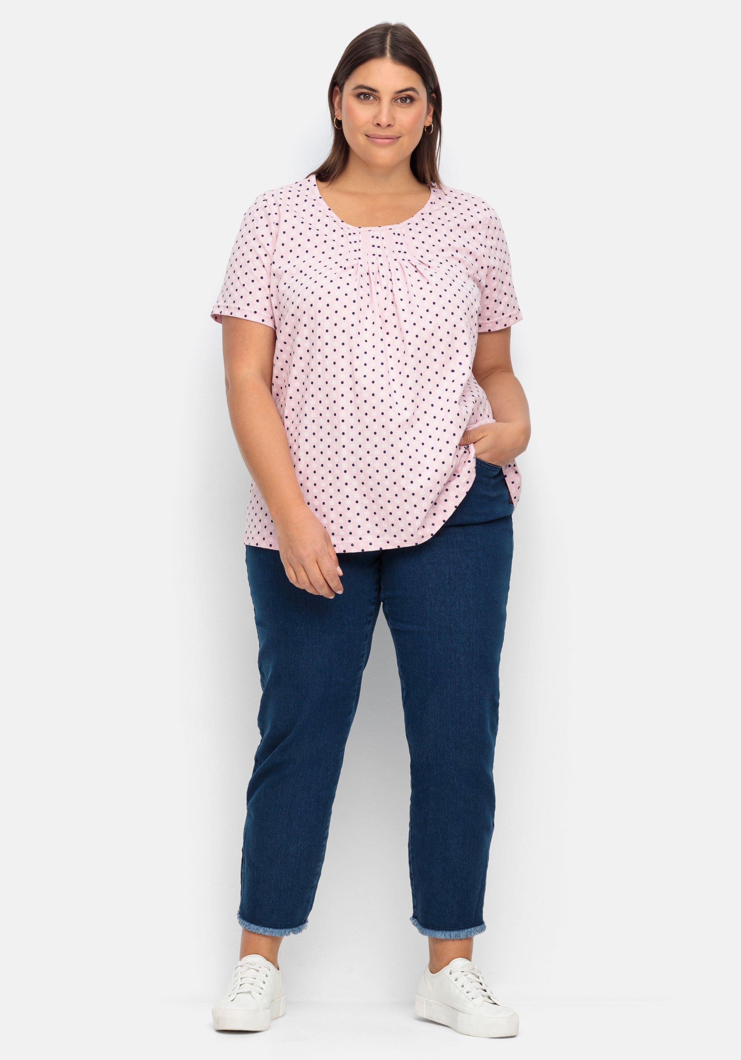 Shirt mit Falten am Ausschnitt und Minimalprint