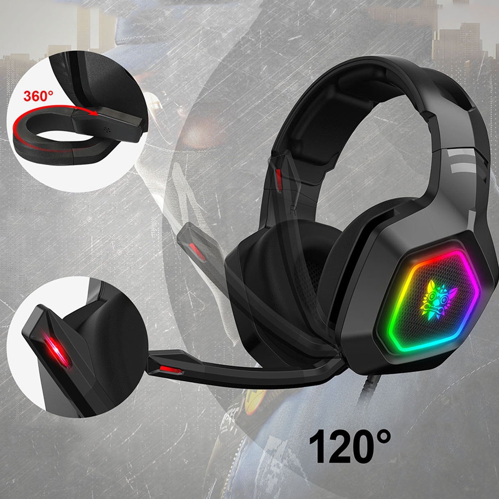 K10 Gaming USB Kopfhörer Over-Ear LED Stereo Headset mit Mikrofon   3.5mm Klinken - Schwarz (Design II)