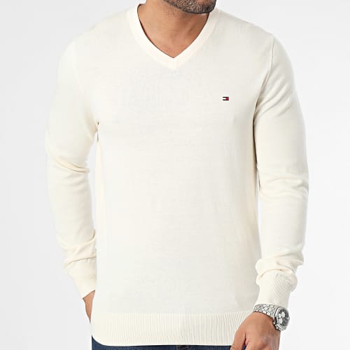 Pull Col V Classic Cotton 2022 Beige