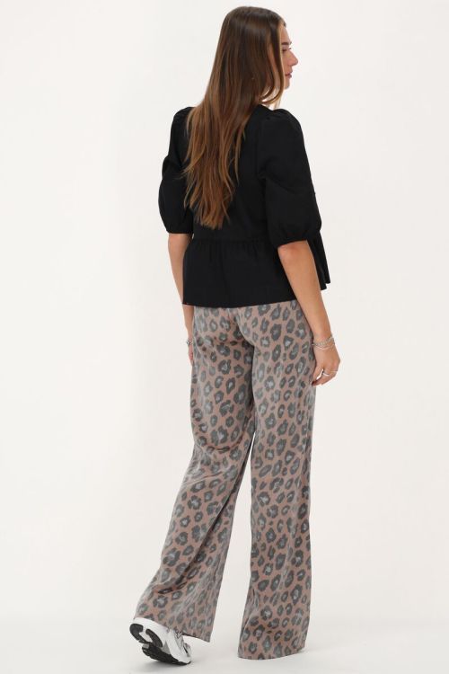 Panterprint crinkle broek met elastieken band