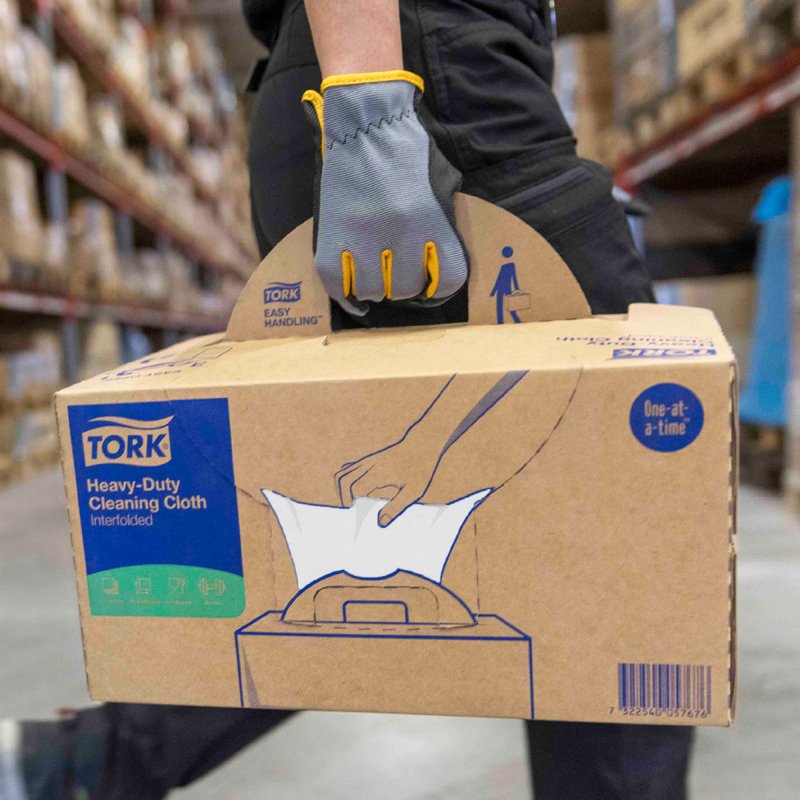 Chiffons de nettoyage industriel blanc W7, distribution feuille à feuille, boîte de 120 chiffons, Tork