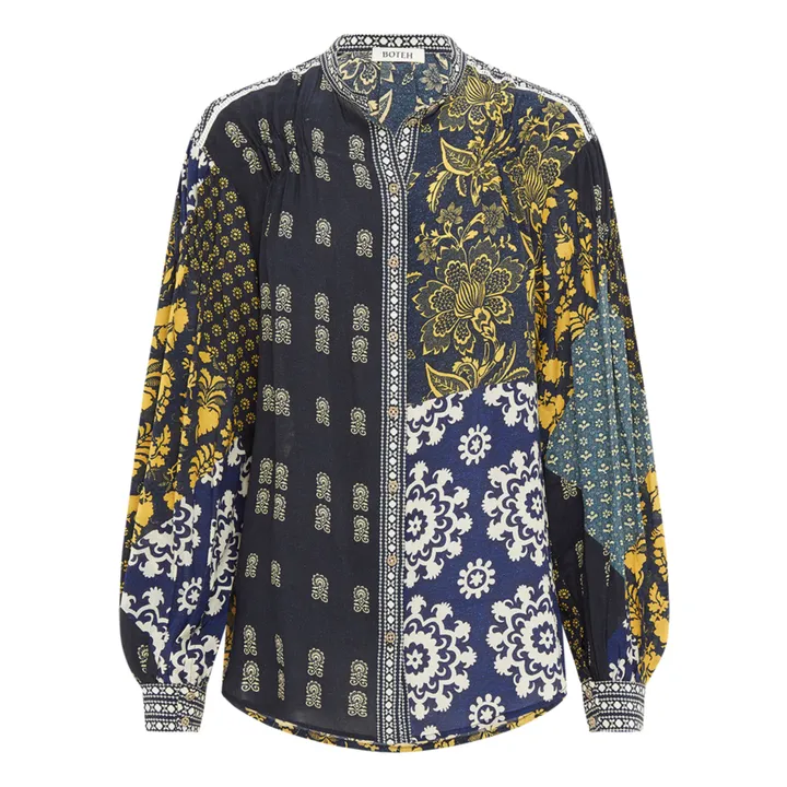 Boteh Chemise Florimonde Patchwork Soie | Bleu foncé