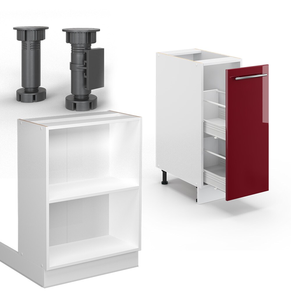 Vicco Kücheninsel Küchenblock Einbauküche Fame-Line Weiß Bordeaux-Rot 90 cm modern Hochglanz Küchen Schränke Apothekerunterschrank Schubunterschrank Regalinselunterschrank Softclose-Scharnier Küchenmöbel