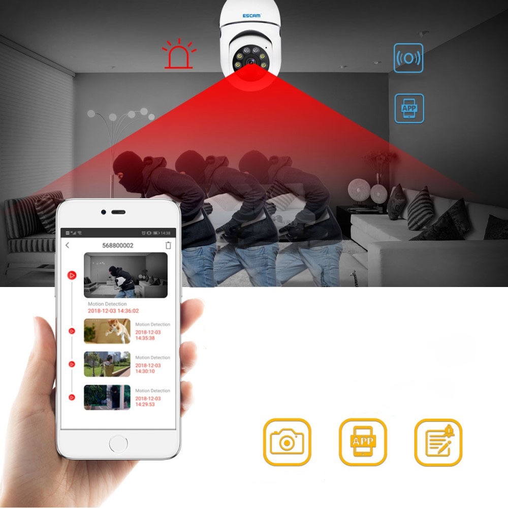 E27 Glühbirne 1080p Mini WiFi IP Kamera 360° mit IR LED Nachtsichtfunktion / Bewegungserkennung / 2-Wege-Audio / Micro SD Kartenslot - Weiss