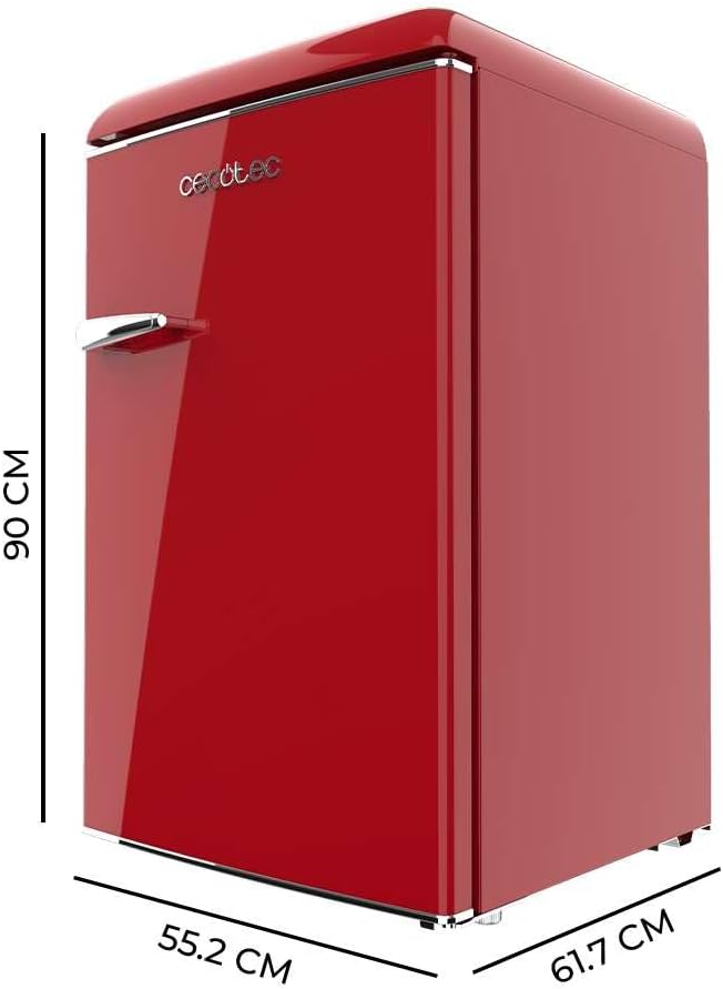 Cecotec Mini Frigo Bolero CoolMarket TT Origin 45 Rouge. Réfrigérateur de Table Rétro 45L, 55 cm de Haut, 44,7 cm de Large, Classe Énergétique E, Bac à Glaçons et Poignée Chromée, Rouge