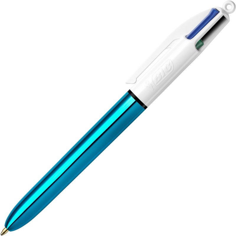 Stylo bille 4 couleurs Bic Shine rétractable pointe 1 mm - écriture moyenne - Boite de 12