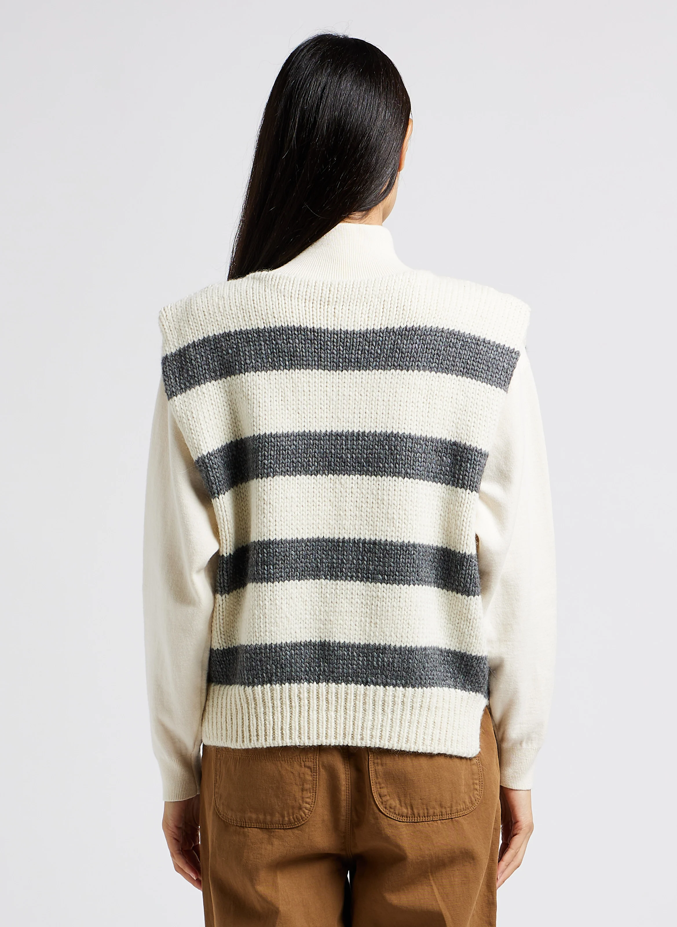 NANOR - Pull col rond rayé en laine mélangée| Bleu