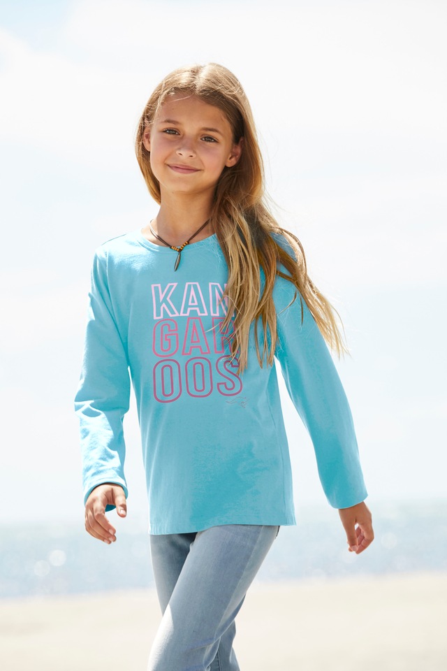 KangaROOS Langarmshirt , Langarm,  taillierter Schnitt,  mit Logodruck,  Rundhalsausschnitt