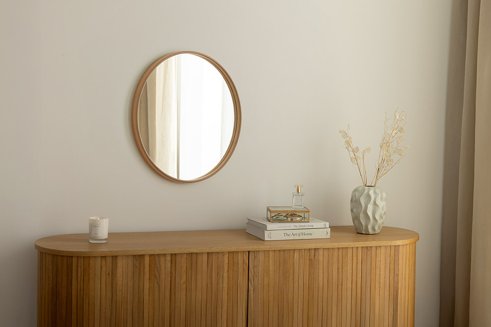 Runder Wandspiegel PORTRAIT 70cm natur in Eichenholz-Design