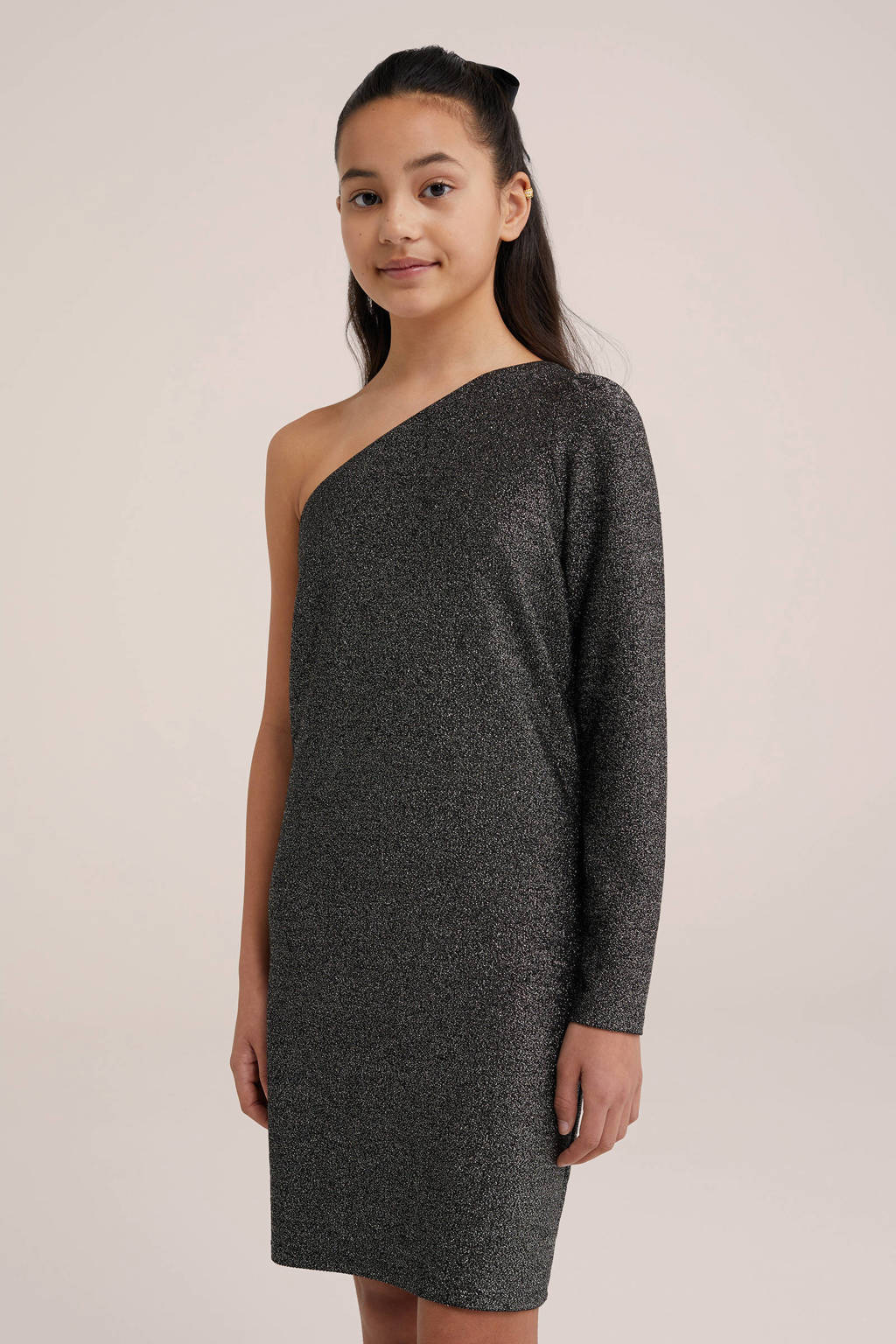 WE Fashion gemêleerde bodycon jurk zilver/zwart