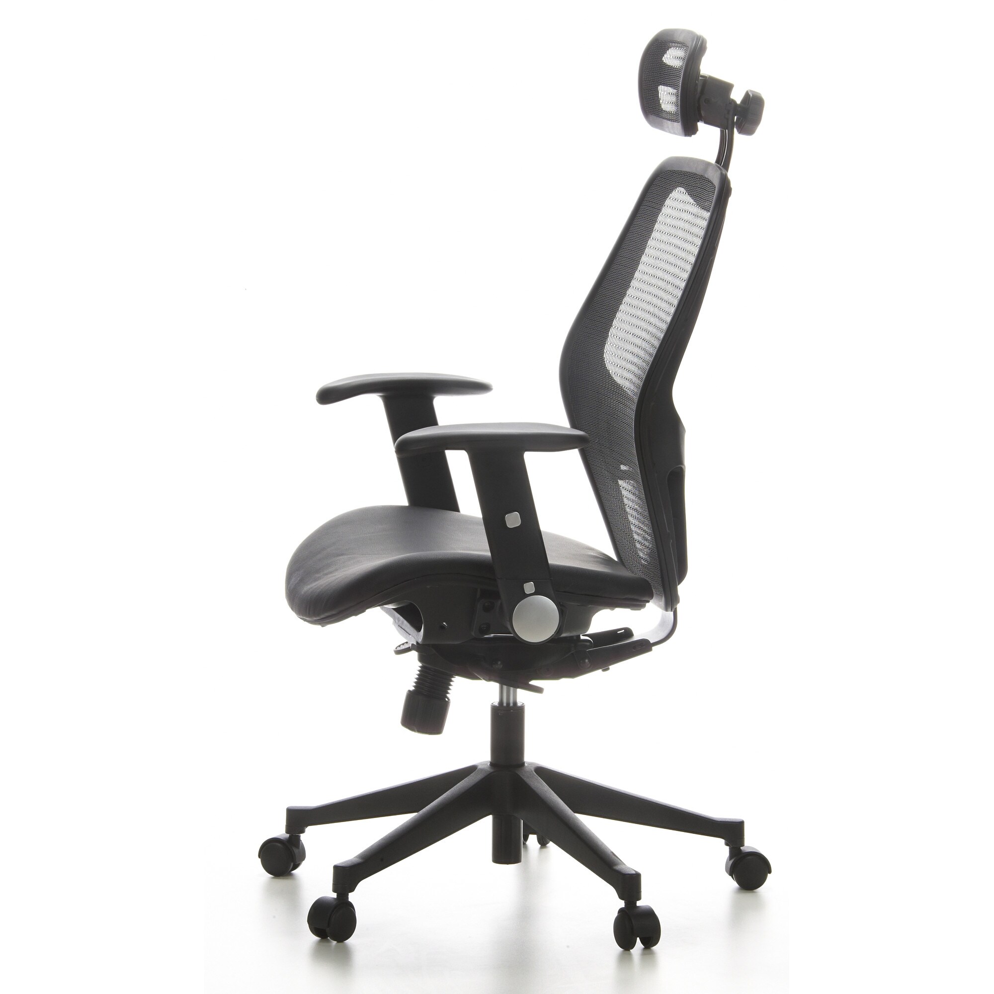 Profi Bürostuhl AIR-PORT Netzstoff/Leder mit abklappbaren Armlehnen hjh OFFICE