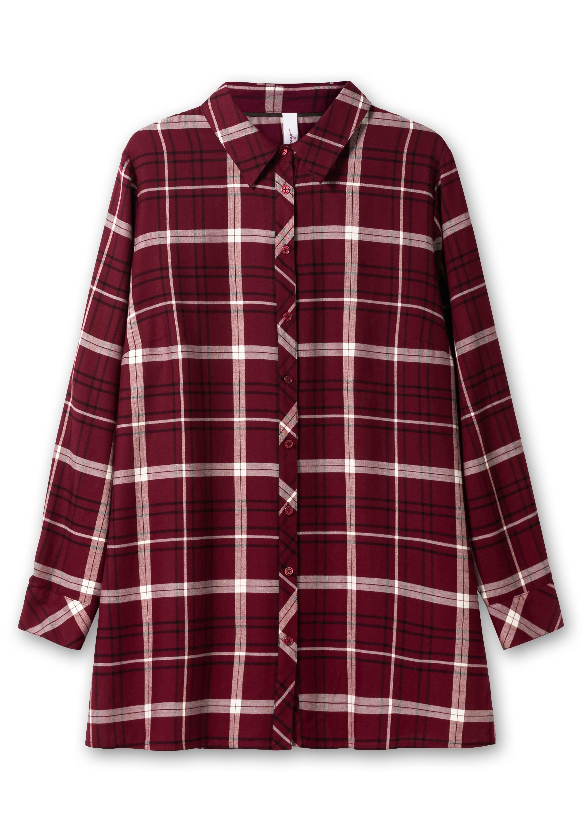 Karierte Longbluse mit Kragen und Manschettenärmel