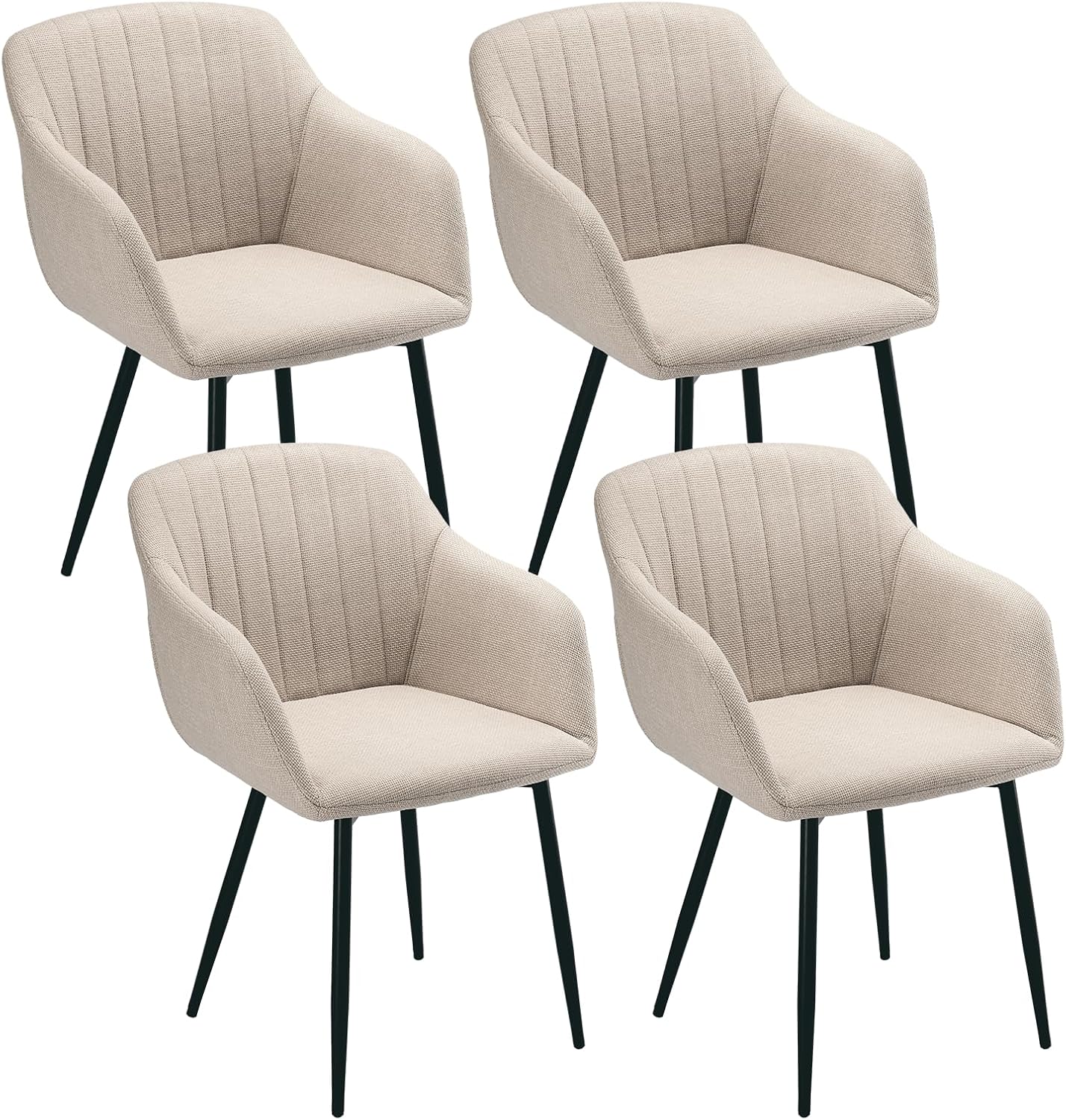 Stühle esszimmer 4er Set Beige mit Armlehnen, Gepolsterte Polsterstühle aus Leinen, Armlehnstühle Küchenstühle mit Metallgestell und Rückenlehne für Esszimmer, Wohnzimmer und Schlafzimmer