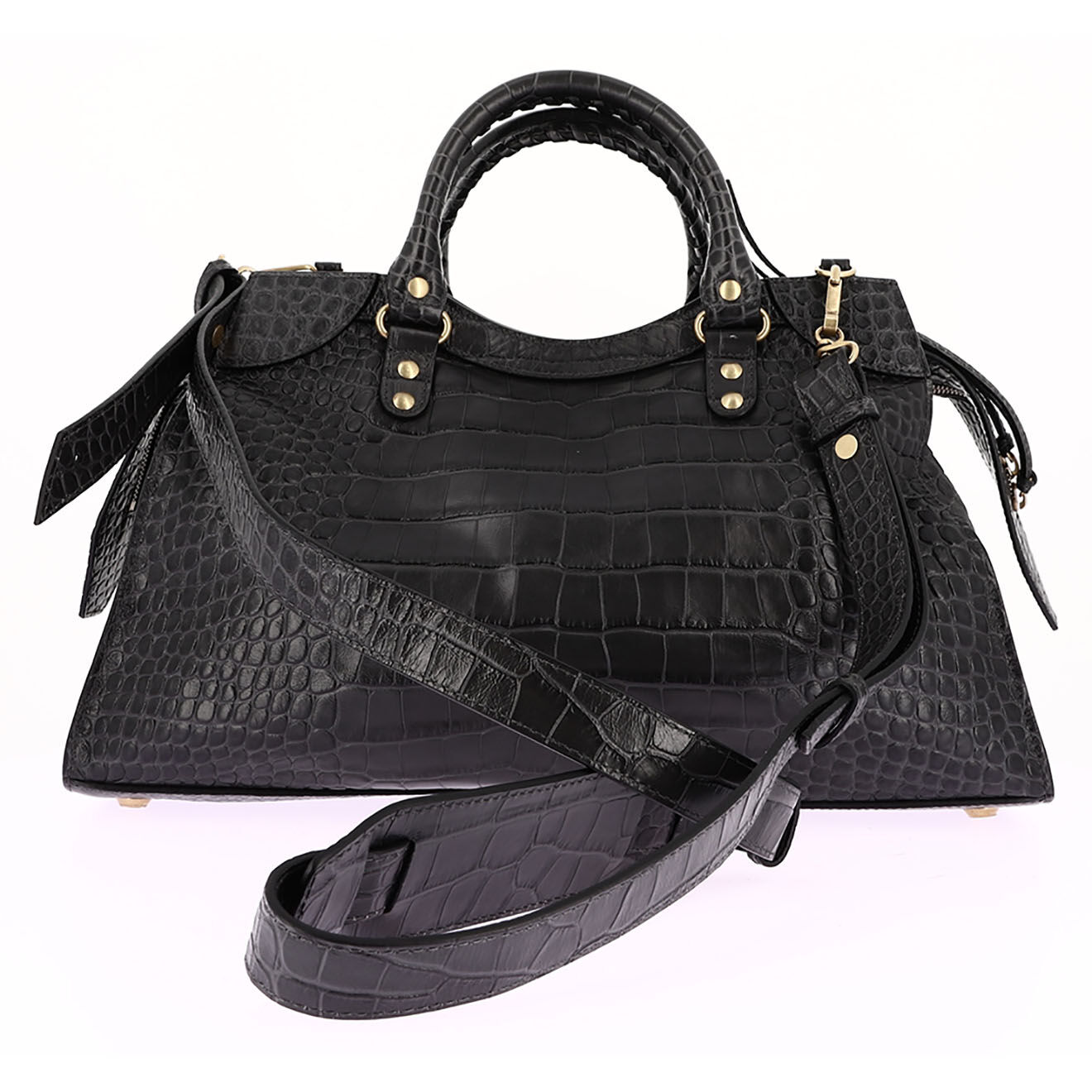 Balenciaga Sac à main Néo Classic en Cuir effet croco noir - Neuf sans étiquette - L.38 cm