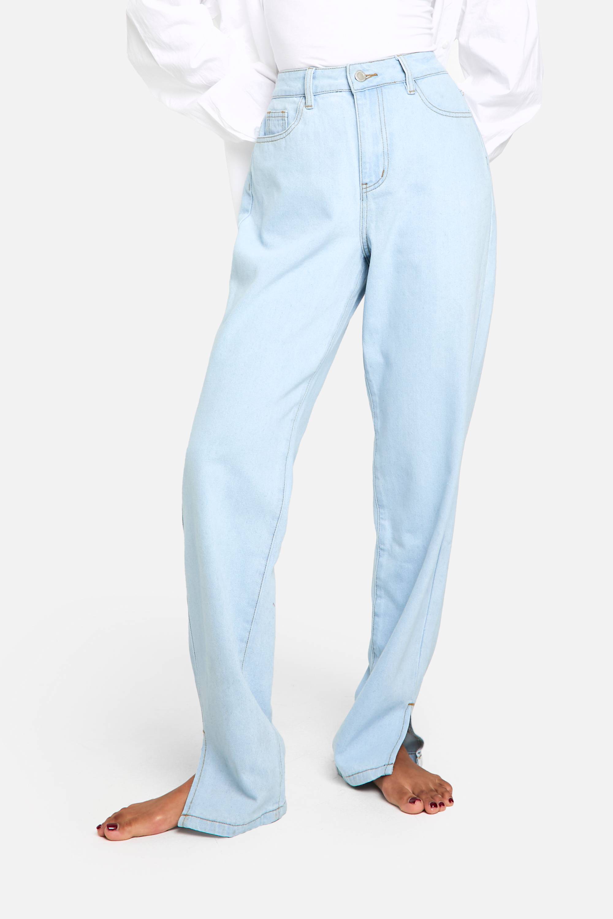 boohoo Jeans droits taille haute à ourlet fendu Boohoo Basics